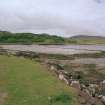 Eigg, Galmisdale Bay, Clanranald Harbour. View of fishtraps and harbour from S.