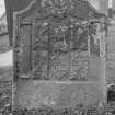 View of gravestone commemorating William Fyffe, 1749 in the churchyard of Inchture Church.