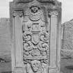 View of gravestone commemorating John Will and Margaret Carney, 1762, in the churchyard of Collace Old Parish Church.