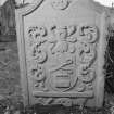 View of gravestone for George McCullie dated 1789, in the churchyard of Kilspindie Parish Church.