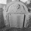 View of gravestone commemorating the Kinnimount children 1748, Inchture Church.