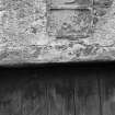 Detail of panel inscribed 'B 1696' above entrance, Ballindalloch Castle dovecot.