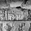 View of tomb recess in N wall, showing detail of date panel '1641', St Donnan's Church, Kildonnan, Eigg.