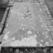 View of gravestone commemorating John Hunter 1610, in the churchyard of St Monance Parish Church.