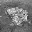 Edinburgh Castle, settlement. Excavation photograph: area H - dump of oyster shells within general midden 344.