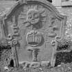 View of gravestone commemorating Elspeth Flowres, dated 1736, in the churchyard of Longforgan Parish Church.