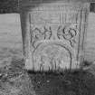 View of gravestone for James Douglas dated 1782, in the churchyard of St Anne's Church, Dowally.