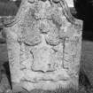 View of gravestone for Kathren Reid, 1791, in the churchyard of St Anne's Church, Dowally.