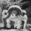 View of gravestone for John and Harriet dated 1750, in the churchyard of Monimail Old Parish Church.