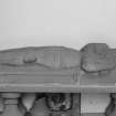 View of 15th century recumbent effigy located in porch of Ceres Parish Church.