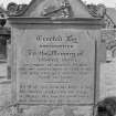 View of gravestone for George Arnot dated 1850, in the churchyard of Burntisland Parish Church.