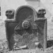 View of gravestone for James Moyes dated 1738, in the churchyard of Burntisland Parish Church.