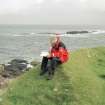 Muck, Caisteal an Duin Bhain. Fort. Site survey in progess. Ian Parker with the drawing board.