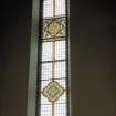 Interior.  Detail of stained glass window.