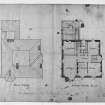 Edinburgh, 12 Ettrick Road, Bemersyde.
Photographic copy of upper floor plan and roof plan.
Scale: 1/8" : 1'. Pen and colour wash.
