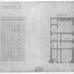 Photographic copy of South Elevation and Section with measurements, pen and wash.
Signed "W. Burn 131 George Street".