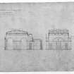 Photographic copy of section through telling room with measurements, pen and wash.
Signed "W. Burn 131 George Street".