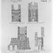 Photographic copy of sections and East elevation of South Chapel, insc: 'Kelso Abbey: Sections. No.1185 & 1186'