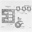 Photographic copy of basement floor plan and plans of towers.
Titled: 'Borthwick Castle. Midlothian. No.706, 702, 722.'
