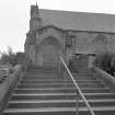 Church, steps leading up to NE entrance, detail