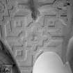 Interior view of Craigievar Castle showing detail of hall ceiling.