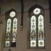 Glasgow, 64-100 Bothwell Street, Christian Institute and YMCA. interior.
View of stained glass windows in North wall.