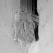 Interior view of Towie Barclay Castle showing corbel stop with one of the four evangelists in gallery of Great Hall.