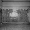 Interior view of Capelrig House showing wall paintings in drawing room on ground floor.