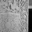 Detail of the vine scroll on the modern reconstruction sculpture by Barry Groves, representing face C of the cross-slab found at Hilton of Cadboll. The modern version stands close to the chapel site.
 
