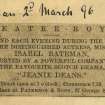 Newscutting from The Scotsman advertising a production of 'Jeanie Deans', a play by Dion Boucicault based on the character from Sir Walter Scott's 'Hearts of Midlothian'.  Dion Boucicault Jnr performed at the Theatre Royal (see SC 1605922).
