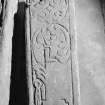 View of medieval carved cross slab fragment, Abercorn.