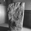 View of face of the Ulbster Stone Pictish cross slab in Thurso Museum.