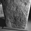Detail of the lower part of rear of the Ulbster Stone Pictish cross slab in Thurso Museum.