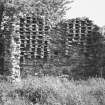 View of remains of doocot with nesting boxes visible.