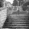 View of stair leading up to churchyard.
