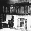 Glasgow, 6 Rowan Road, Craigie Hall, interior.
View of fireplace in library.