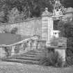 Kinfauns Castle, Walled Garden.
View of iron-work gates and steps to walled garden.