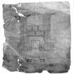 Photographic copy of pencil and wash tracing of elevation and plan of chimneypiece for dining room, inscribed with details of tapestry decor.