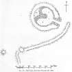 Publication drawing; plan of 'Hut Circle [A], Allt Cille Pheadair'.
