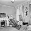 Interior view of 28 Springfield, Dundee, showing sitting room with fireplace.