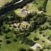 Dryburgh Abbey, oblique aerial view, taken from the SE, centred on the abbey, with Dryburgh House Hotel in the top of the photograph.