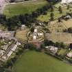 Oblique aerial view centred on the jail, burial ground and The Hermitage, taken from the WNW.