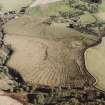 Oblique aerial view of Wardhouse Home Farm centred on the remains of rig, small cairns and farmstead with hut-circles, small cairns, field-system, quarry and cottage adjacent, taken from the NW.