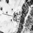 Aerial view of Mar Lodge and surrounding buildings in the snow.