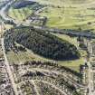 Oblique aerial view centred on the cemetery, with the swing bridge adjacent, taken from the NE.