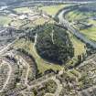 Oblique aerial view centred on the cemetery, with the swing bridge adjacent, taken from the N.