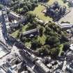 Edinburgh, oblique aerial view, taken from the NNE, centred on Candlemaker Row, Greyfriars Church and burial-ground.