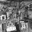 Oblique aerial view centred on the construction of the Scottish Parliament, with `Our Dynamic Earth¿ adjacent, taken from the SE.