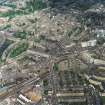 Oblique aerial view of the west end of Edinburgh New Town centred on the cathedral, taken from the SSW.