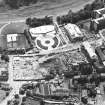 Oblique aerial view centred on the Scottish parliament building under contruction with Qeensberry House and 'Our Dynamic Earth' adjacent, taken from the NNE.